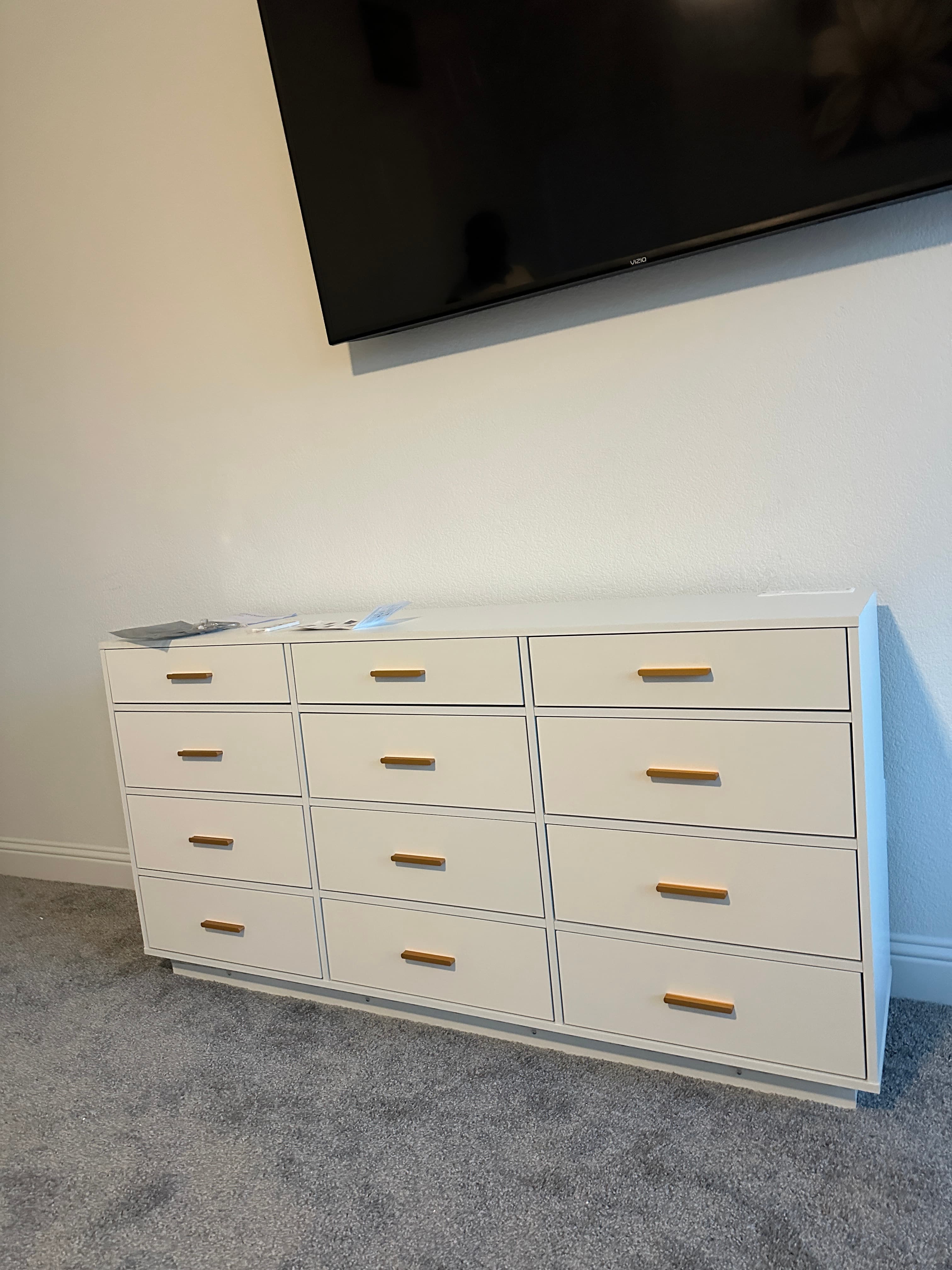 White 12-compartment dresser with gold handles