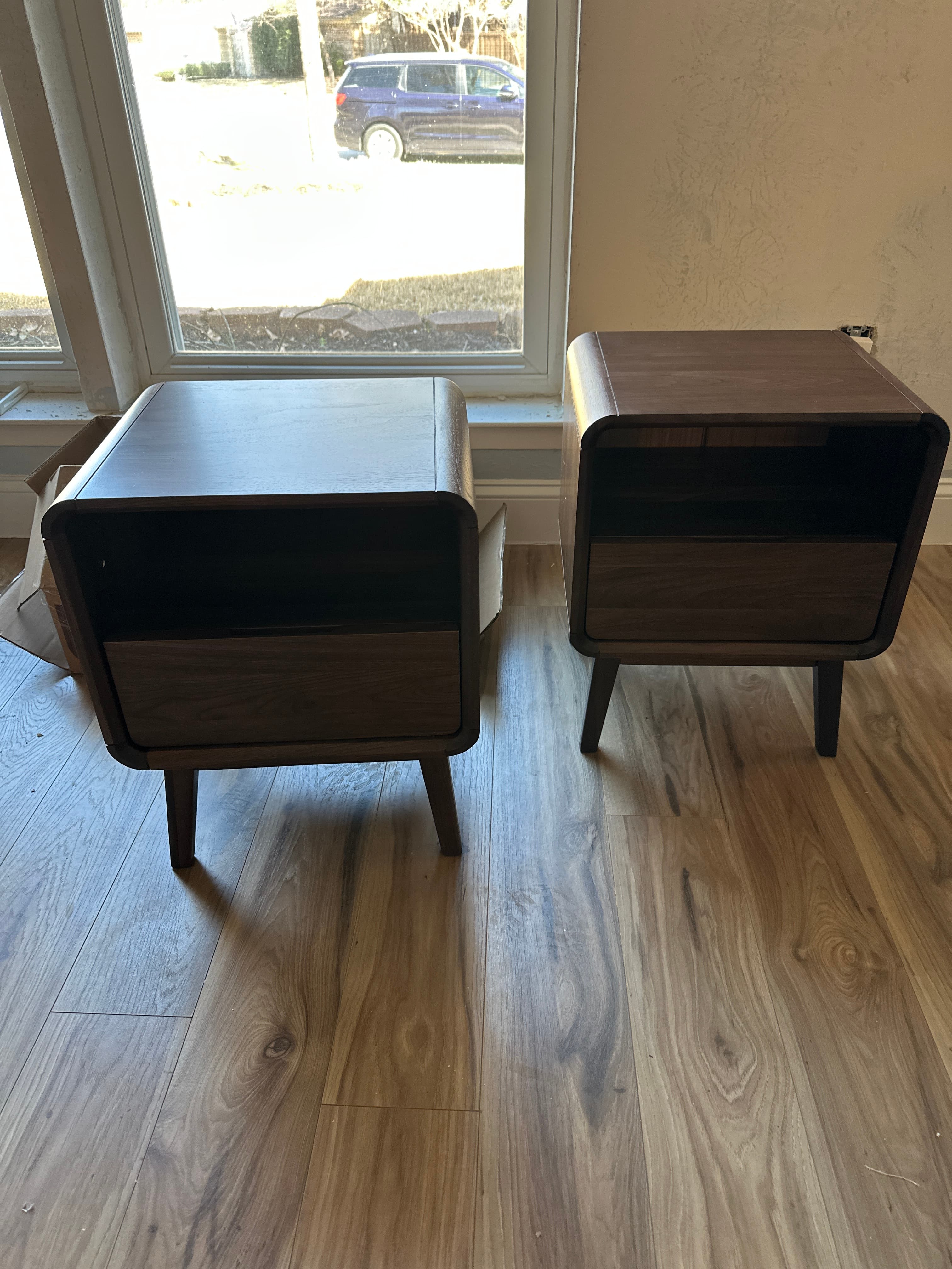 Two dark brown minimalist nightstands